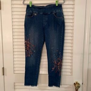 🎇HP🎇Lisette Montreal Splattered Paint & Stone Embellishments Frayed Edge Pants